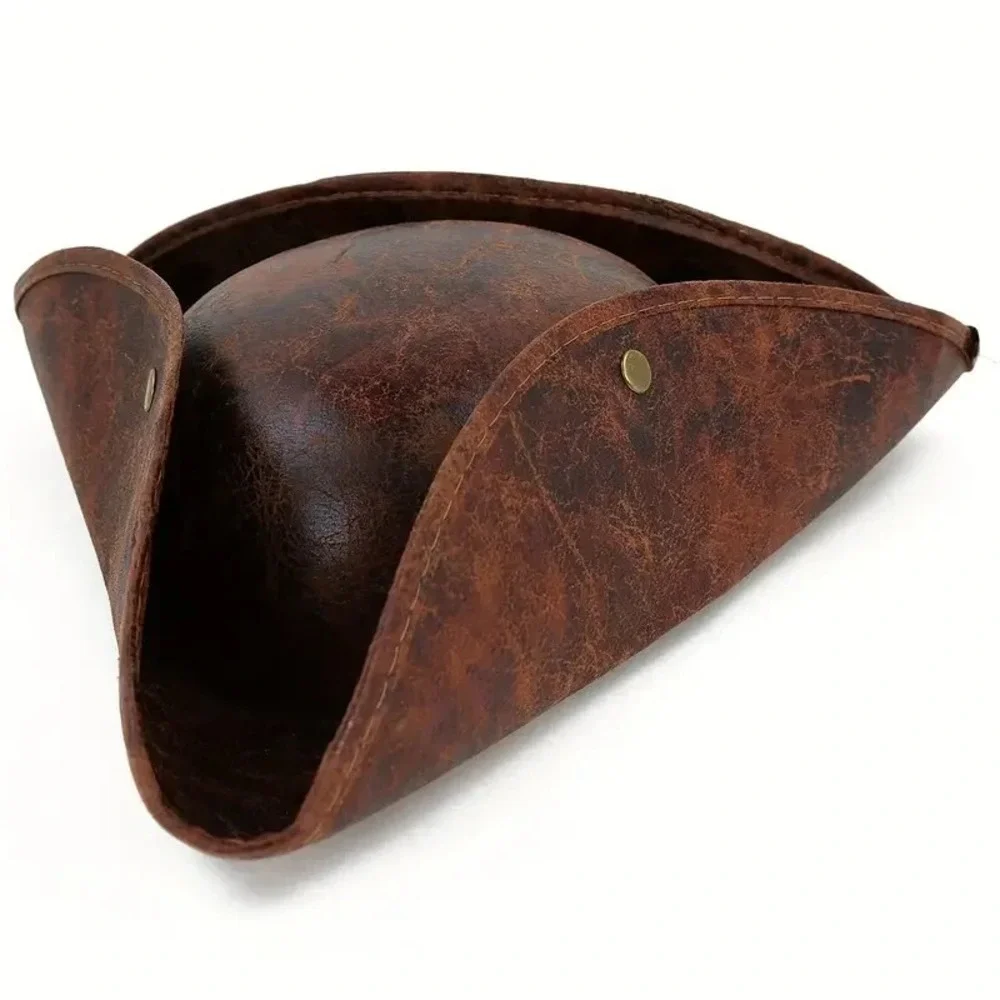 PIRATE HAT Faux Brown Leather Tricorn Costume Theater Parties Cosplay Adult Size